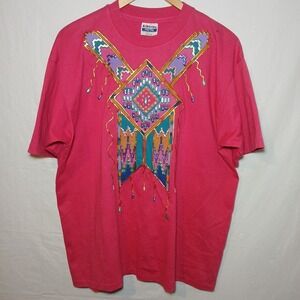 Jacqueline's De Santa‎ Fe Pink Puff Paint T-shirt Size XLv Southwest Theme